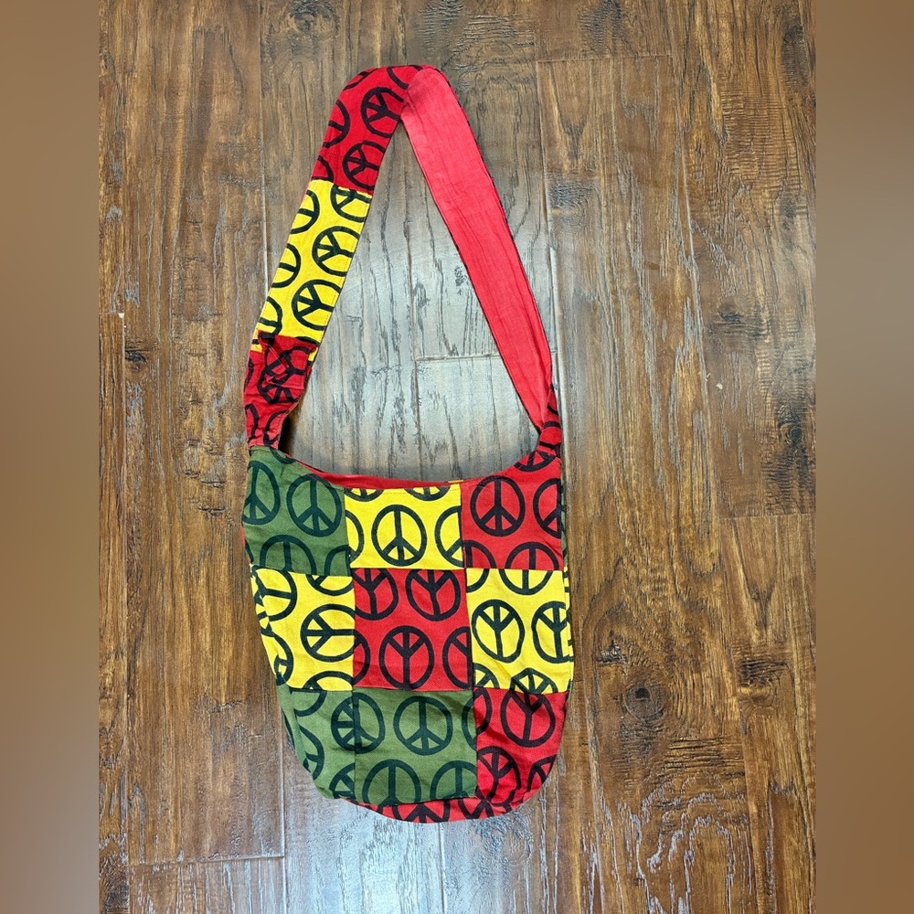 Source Unknown Red, Green, and Yellow Peace Sign Shoulder Bag #B1